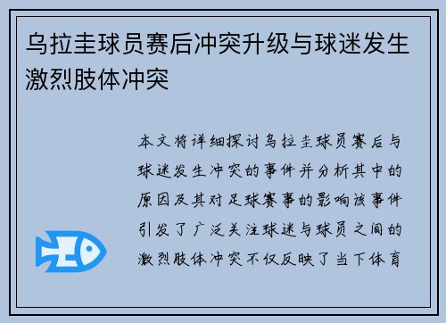 乌拉圭球员赛后冲突升级与球迷发生激烈肢体冲突 乌拉圭球员赛后冲突升级与球迷发生激烈肢体冲突